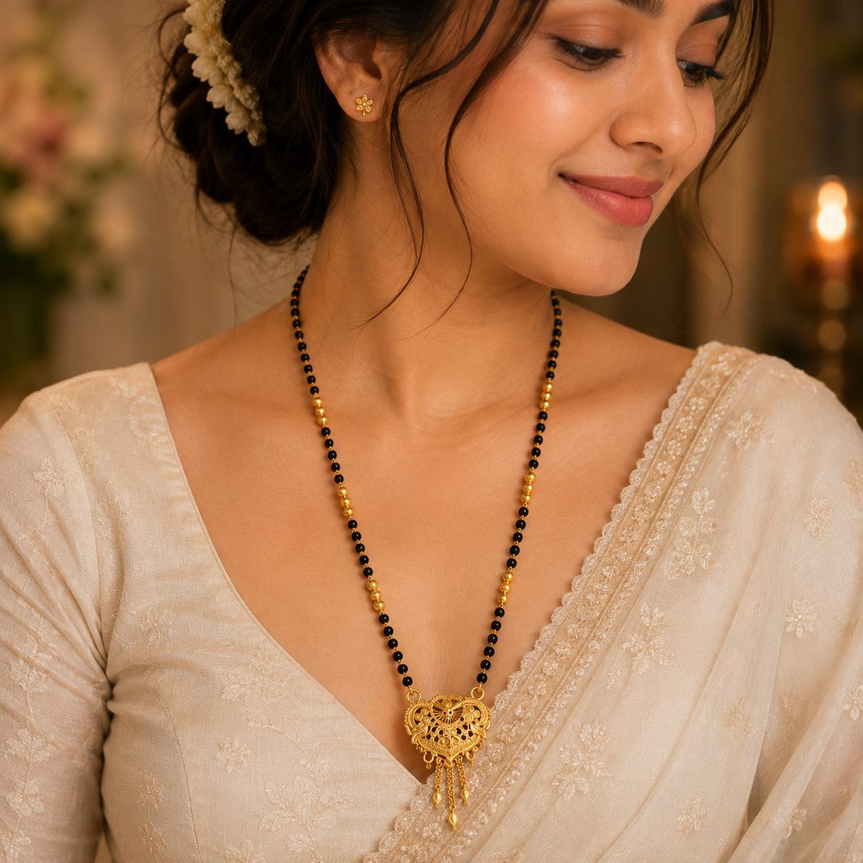 Traditional Long Black Bead Filigree Mangalsutra