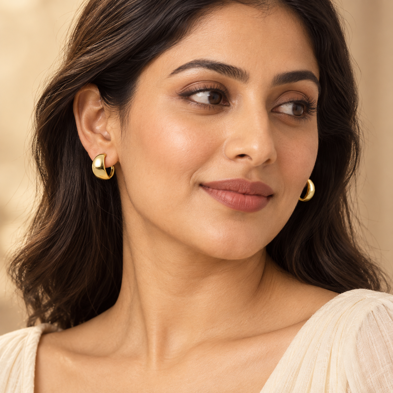Classic Gold Dome Huggie Hoop Earrings