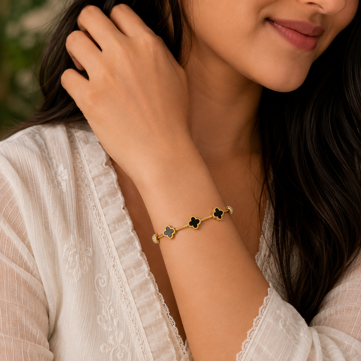 Golden Black Clover Station Bracelet