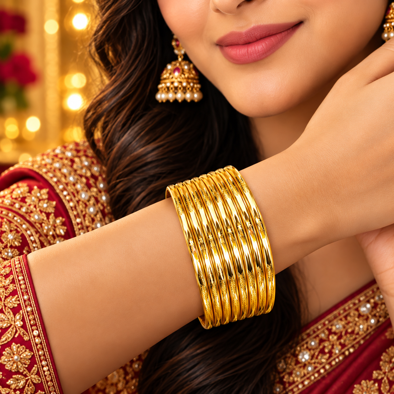 Polished Gold-Tone Slim Bangle Stack