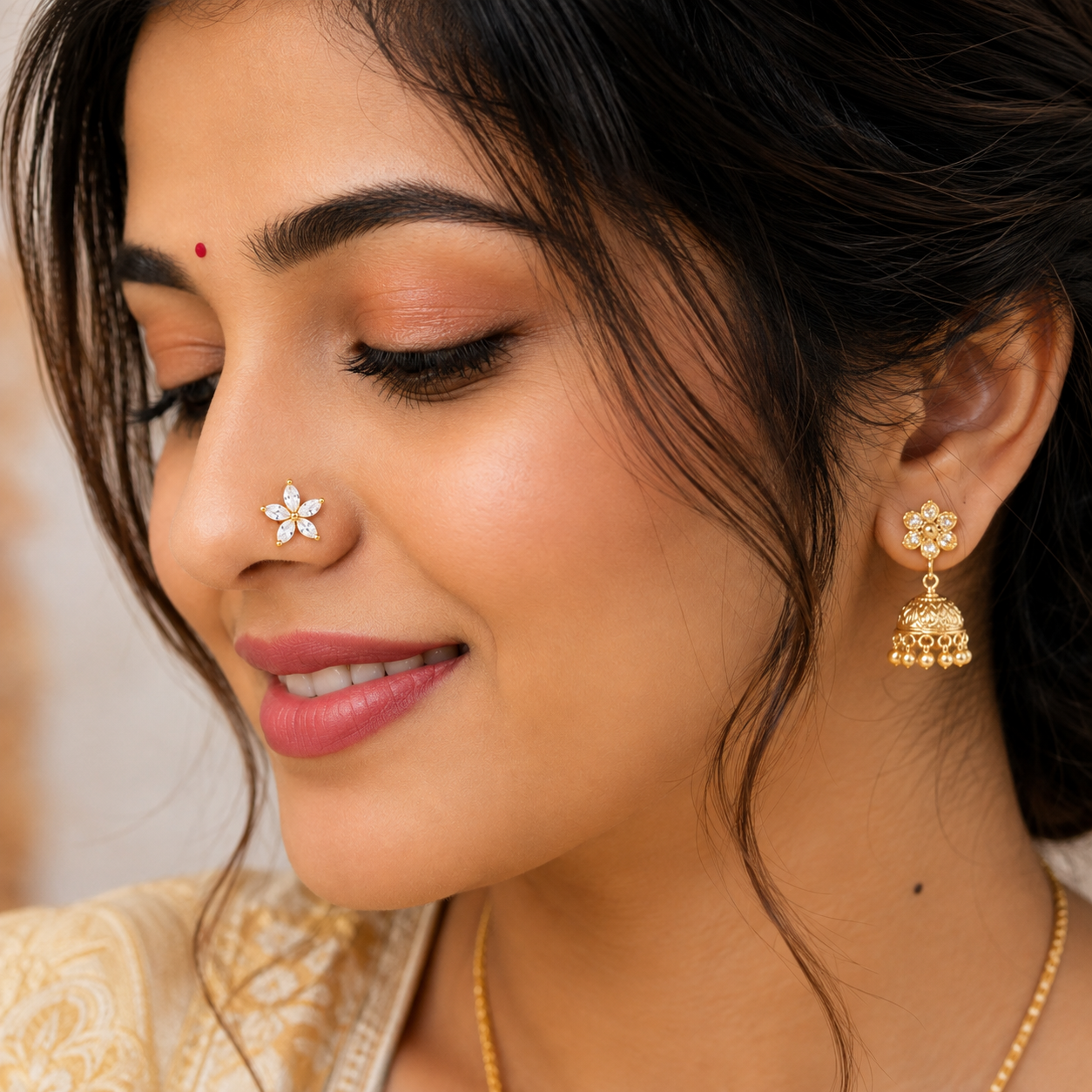Clear Crystal-Style Five-Petal Flower Nose Pin