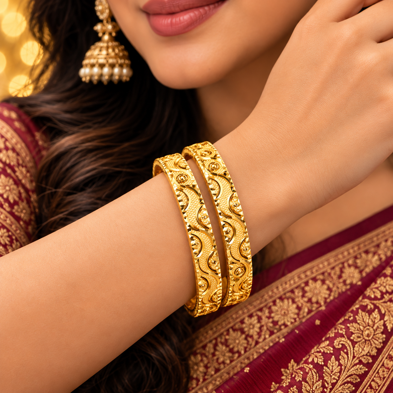 Gold-Tone Curved Swirl Bangles