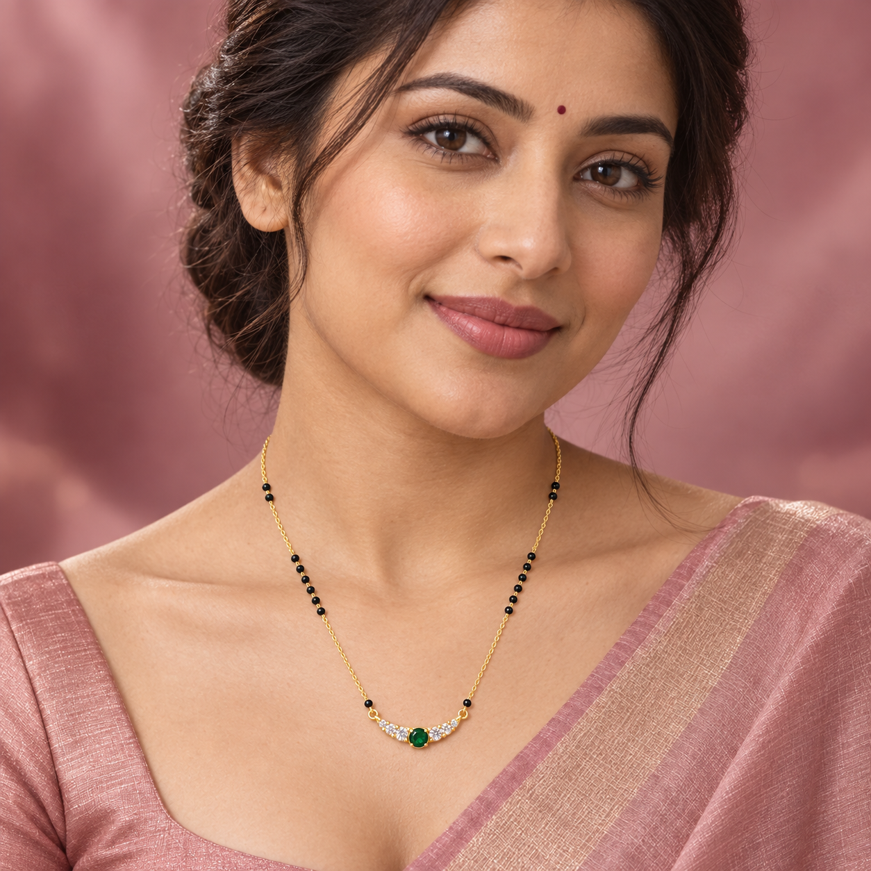 Regal Emerald Center CZ Arch Gold Mangalsutra