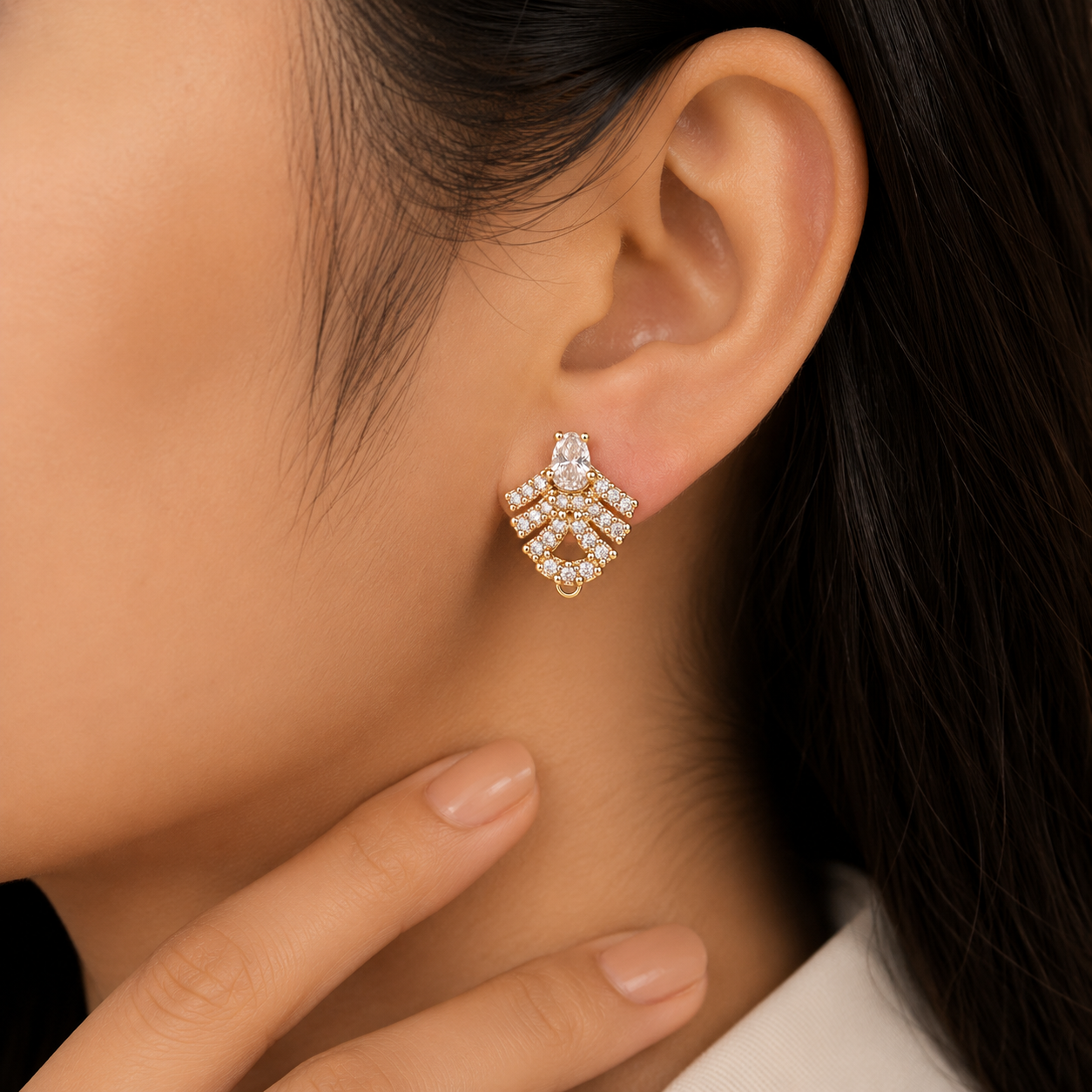 Pear Crystal Cascade Gold-Tone Stud Earrings