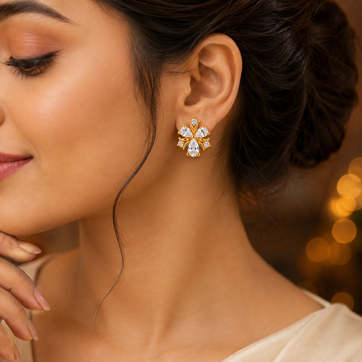 Crystal-Style Floral Stud Earrings