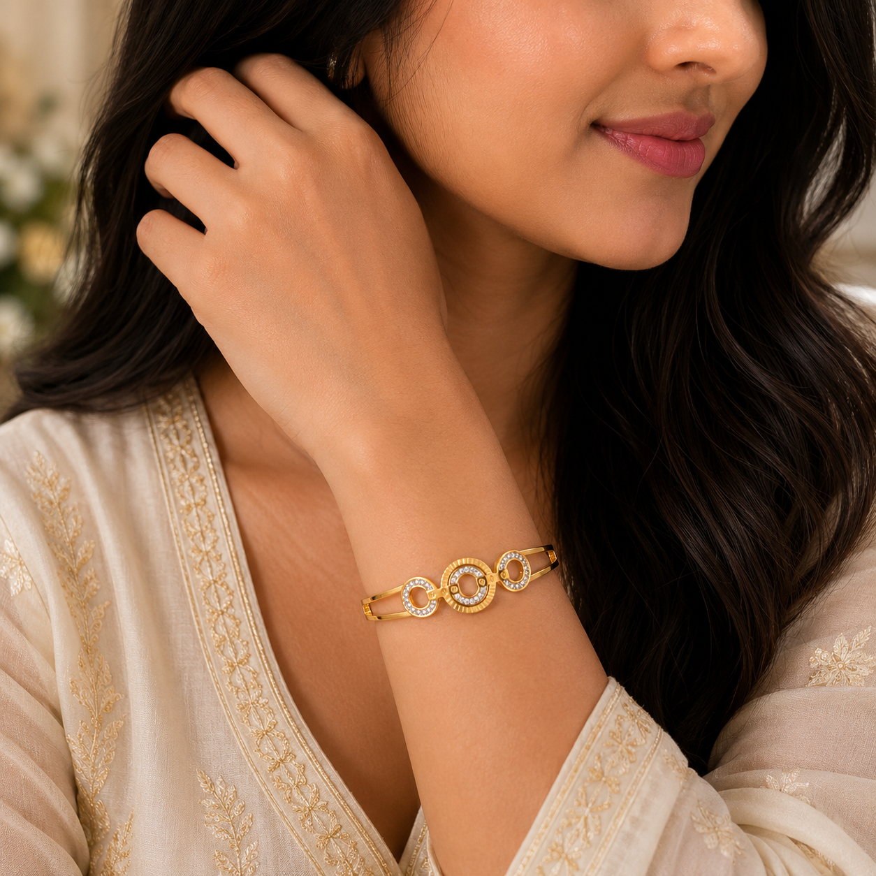 Golden Triple Circle Crystal Bracelet