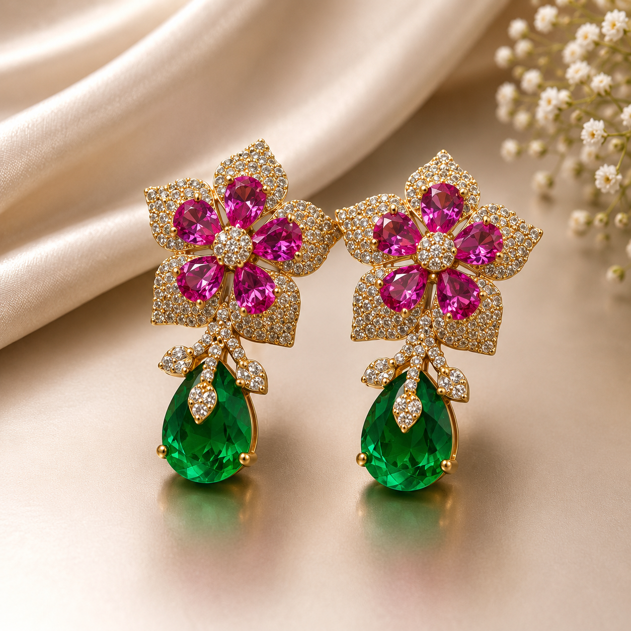Shweta Crystal Teardrop Dangler Earrings