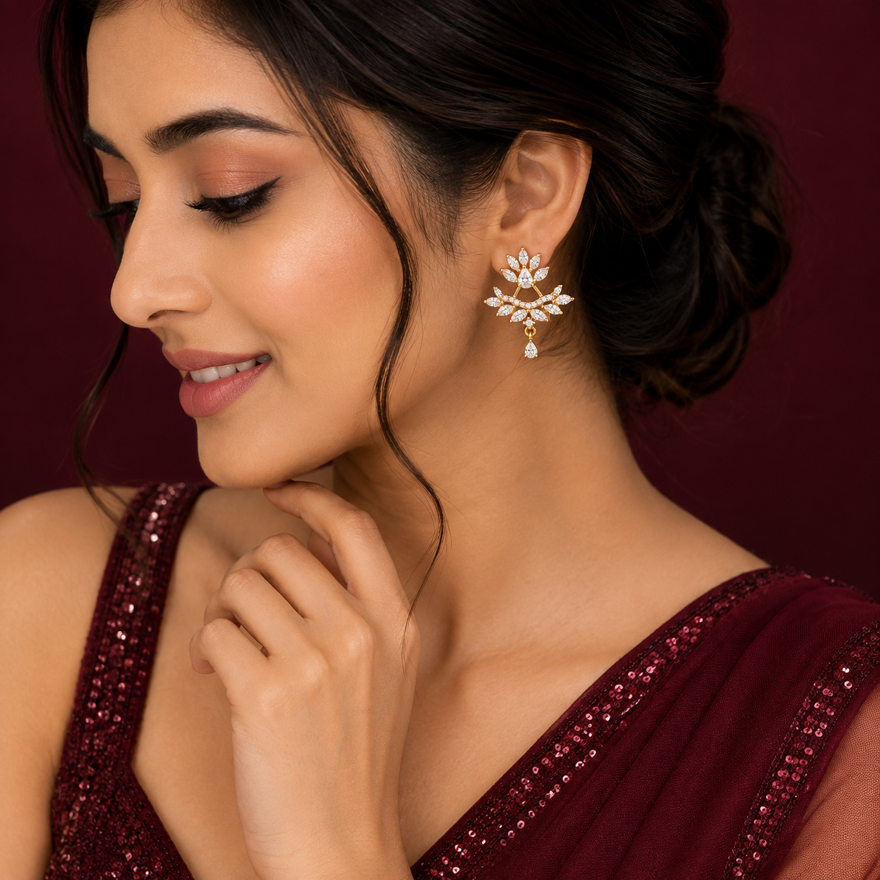 Crystal Floral Vine Gold-Tone Drop Earrings