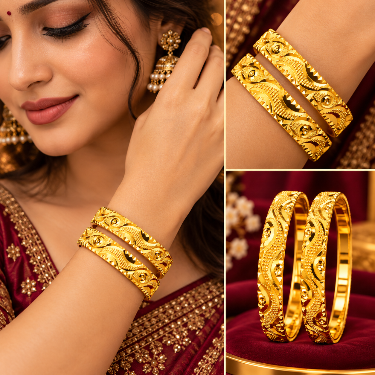 Curved Swirl Gold-Tone Bangles
